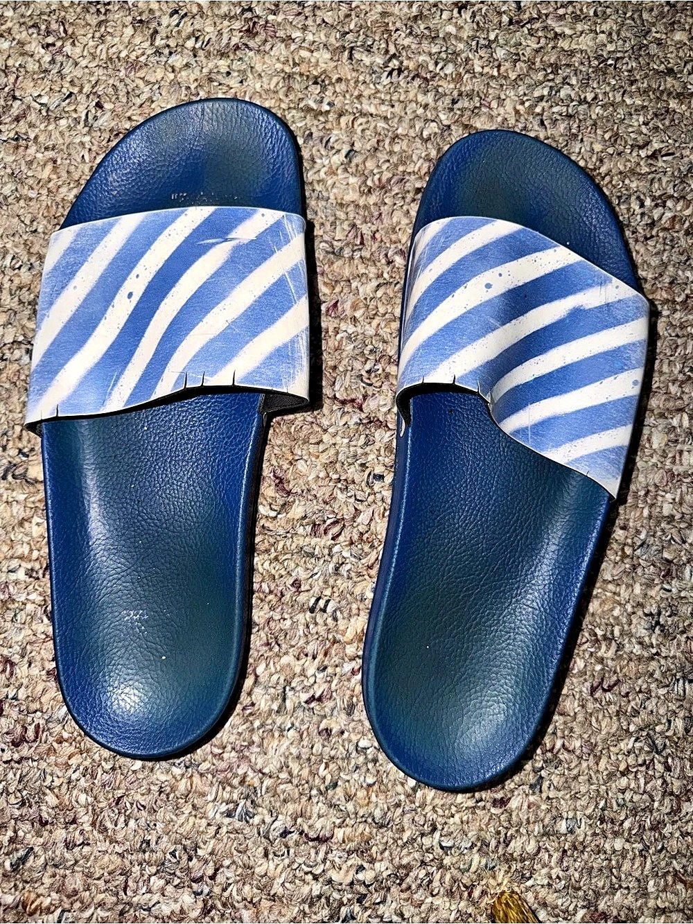 Off-White Striped Slide Sandals in Blue & White